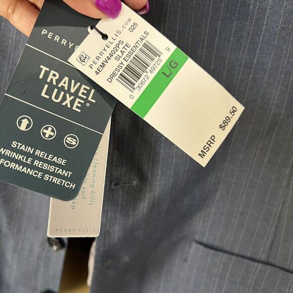 Perry Ellis Vest Size L Slim Fit Stretch Slate Gray Striped Business NWT - Picture 3 of 7